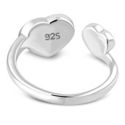Black Onyx Double Love Heart Sterling Silver Adjustable Open Ring, r603