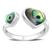 Abalone Shell Double Love Heart Sterling Silver Adjustable Open Ring, r603