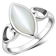 Mother Of Pearl Love Heart 925 Sterling Silver Ring, r606