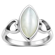 Mother Of Pearl Love Heart 925 Sterling Silver Ring, r606