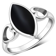 Black Onyx Love Heart Silver Ring, r606