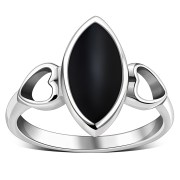 Black Onyx Love Heart Silver Ring, r606