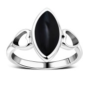Black Onyx Love Heart Silver Ring, r606
