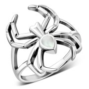 Mother Of Pearl Shell Spider Silver Ring, r625
