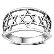 Stars of David Wide & Light Silver Ring, rp818