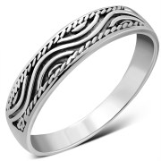 Ethnic Plain Silver Waves Band Ring, rp839