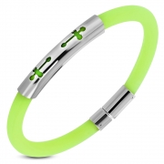 Light Green Rubber w/ Stainless Steel Cut-out Budded Cross Watch-Style Bracelet - TCL114