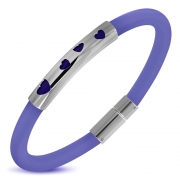 Purple/ Violet Rubber w/ Stainless Steel Cut-out Love Heart Watch-Style Bracelet - TCL190