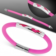Pink Rubber w/ Stainless Steel Cut-out Tribal Design Watch-Style Bracelet - TCL219