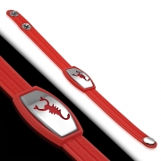 Greek Key Striped Red Rubber w/ Stainless Steel Cut-out Scorpion Zodiac Sign Watch-Style Snap Bracelet - TCL273