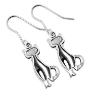 Pussy Cat Sterling Silver Dangle Drop Hook Earrings, tpeh002