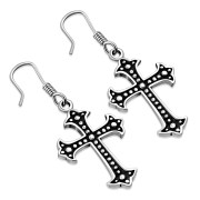 Medieval Cross Sterling Silver Dangle Drop Hook Earrings, tpeh003