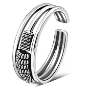 Bali Style Twisted Coil Tribal Sterling Silver Adjustable Open Toe Ring, tptr002
