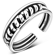 Twisted Coil Tribal Sterling Silver Adjustable Open Toe Ring, tptr003