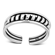 Twisted Coil Tribal Sterling Silver Adjustable Open Toe Ring, tptr003