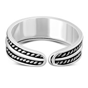 Bali Style Grooved Sterling Silver Adjustable Open Toe Ring, tptr004