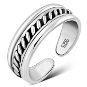 Bali Style Grooved Sterling Silver Adjustable Open Toe Ring, tptr006