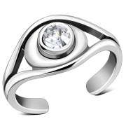 Cubic Zirconia Eye Silver Toe Ring, trs1