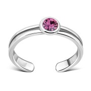 Rose Pink Cubic Zirconia Silver Toe Ring, trs3