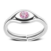 Pink CZ Evil Eye Silver Toe Ring, trs4