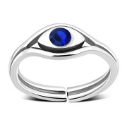 Blue Sapphire CZ Evil Eye Silver Toe Ring, trs4