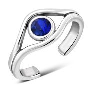 Blue Sapphire Cubic Zirconia Evil Eye Silver Toe Ring, trs5