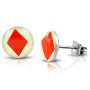 7mm Stainless Steel 3-tone Playing Card Poker Diamonds Round Circle Stud Earrings (pair) - XXE449
