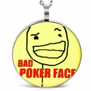 Stainless Steel Circle Web Comic Bad Poker Face Meme Pendant - XXP660