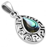 Abalone Drop Greek Key Silver Pendant, p510