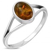 Amber Silver Ring, r014