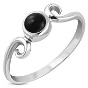 Black Onyx Delicate Spiral Silver Ring, r390