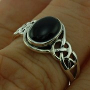 Celtic Stone Ring w Black Onyx, 925 Silver, r464