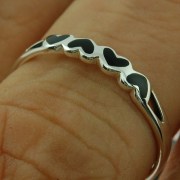 Hearts Black Onyx Silver Ring, r485