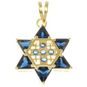 Jerusalem Cross & Star David  Pendant w Blue Sapphire CZ