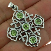 Large Peridot Jerusalem Cross Silver Pendant, p266