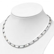Mother of Pearl Rectangular Links Silver Necklace - cb285