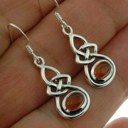 Oval Shape Amber Celtic Knot Silver Earrings - e302