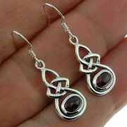 Oval Shape Garnet cab Celtic Knot Silver Earrings, r302