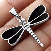 Black Onyx Dragonfly Silver Pendant, p499