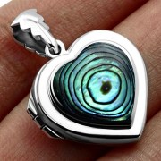 Heart Shaped Locket Silver Pendant w Abalone, p525