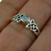 Rainbow Moonstone Cab Celtic Silver Ring, r463