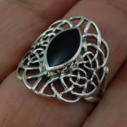Super Light Large Black Onyx Celtic Silver Ring, r561