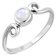 Rainbow Moonstone Delicate Spiral Silver Ring, r390