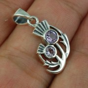 Small Thistle Flowers Amethyst Silver Pendant, p559